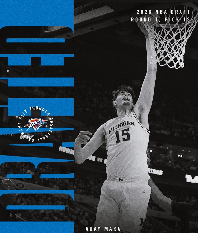 Aday Mara, puesto 12 en el draft y a Oklahoma City Thunder, y De Larrea, a los Dallas Mavericks vía traspaso